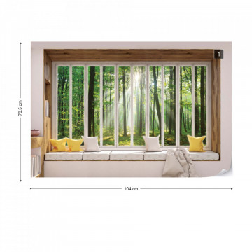 3D Window View Forest Sunrise Photo Wallpaper Wall Mural - Img 1