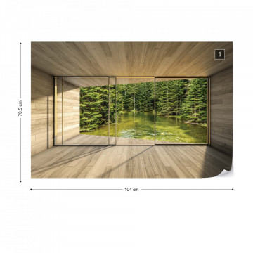 Forest Lake 3D Modern Window View Photo Wallpaper Wall Mural - Img 1