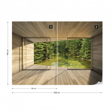Forest Lake 3D Modern Window View Photo Wallpaper Wall Mural - Img 11