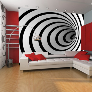 Fototapet - Black and white 3D tunnel - Img 1
