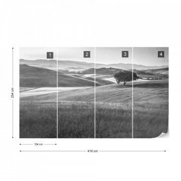 Fototapet - Dealuri Înverzite – Aspect Vintage, Alb-Negru - Img 16