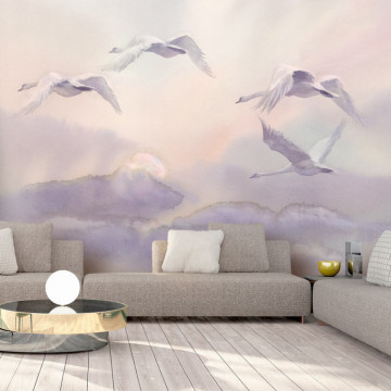 Fototapet - Flying Swans - Img 1