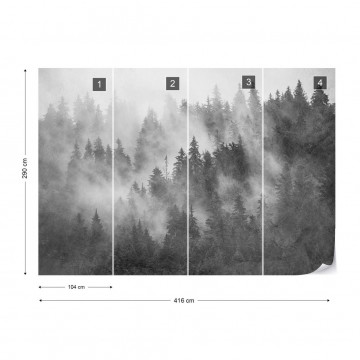 Fototapet - Pădure de Brazi în Ceață – Aspect Texturat, Alb-Negru - Img 4