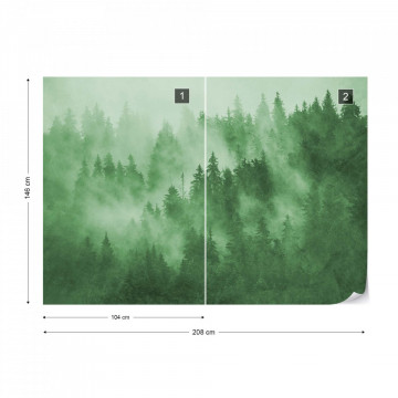 Fototapet - Pădure de Brazi în Ceață – Verde - Img 14