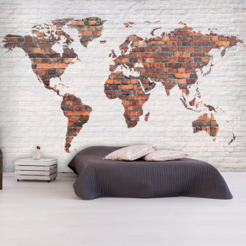 Fototapet - World Map: Brick Wall - Img 1