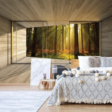 Sunrise Forest 3D Modern Window View Photo Wallpaper Wall Mural - Img 2