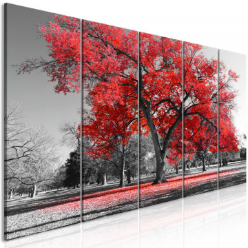 Tablou - Autumn in the Park (5 Parts) Narrow Red - Img 1