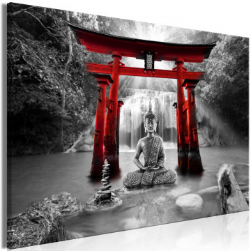 Tablou - Buddha Smile (1 Part) Wide Red - Img 1