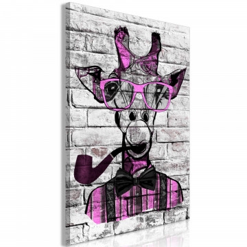Tablou - Giraffe with Pipe (1 Part) Vertical Pink - Img 1