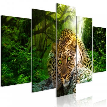 Tablou - Leopard Lying (5 Parts) Wide Green - Img 1