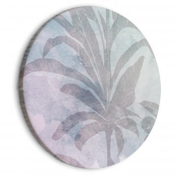 Tablou rotund - Palm trees in the fog - Palm trees among pastel clouds in purple and celadon tones/Misty tropics - Img 1