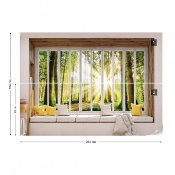 3D Window View Forest Sunrise Photo Wallpaper Wall Mural - Img 5