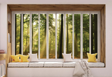 3D Window View Sunlight Forest Photo Wallpaper Wall Mural - Img 6