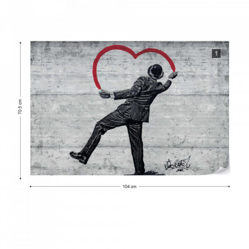 Banksy Graffiti Concrete Texture Photo Wallpaper Wall Mural - Img 1