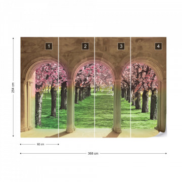 Flowering Trees Cherry Blossom View Through Stone Arches Photo Wallpaper Wall Mural - Img 9