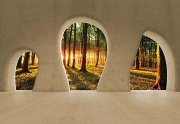 Forest Sunrise 3D Concrete Arches View Photo Wallpaper Wall Mural - Img 3