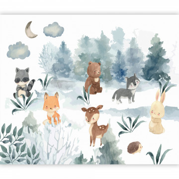 Fototapet - Jocuri în pădure - Animale într-o pădure pictate în acuarele - Img 2