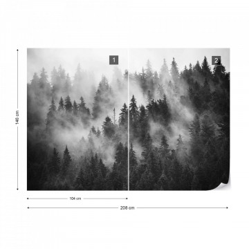 Fototapet - Pădure de Brazi în Ceață – Alb-Negru - Img 14