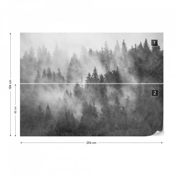 Fototapet - Pădure de Brazi în Ceață – Aspect Texturat, Alb-Negru - Img 10