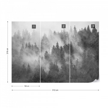 Fototapet - Pădure de Brazi în Ceață – Aspect Texturat, Alb-Negru - Img 15