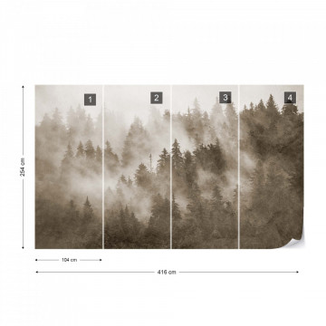 Fototapet - Pădure de Brazi în Ceață – Aspect Texturat, Sepia - Img 16