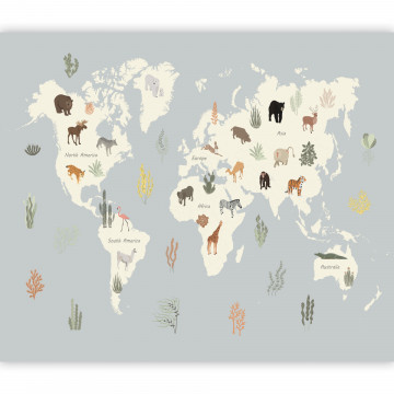 Fototapet - Planeta Pastel - Animale și plante subacvatice pe o hartă - Img 2