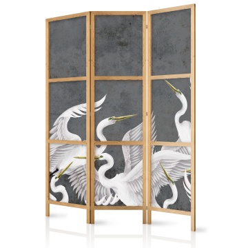 Paravan japonez - Flutter of wings - white herons on dark grey background with texture - Img 1