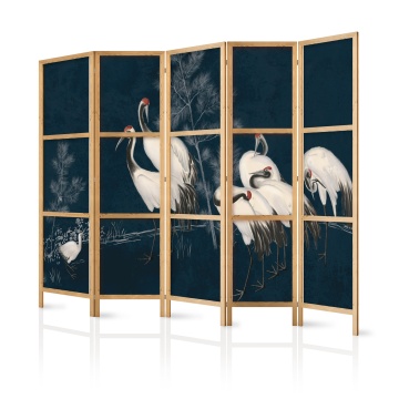 Paravan japonez - Night gathering - cranes drawn in dry pastel, on a dark background - Img 1