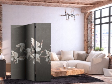 Paravan - Ornament with cranes - bright bird silhouettes on a textured grey background - Img 2