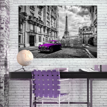 Tablou - Car in Paris (1 Part) Violet Wide - Img 4