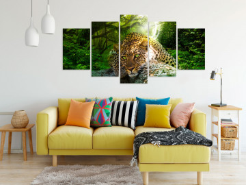 Tablou - Leopard Lying (5 Parts) Wide Green - Img 2