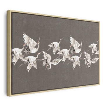 Tablou - Ornament with cranes - bright bird silhouettes on a textured grey background - Img 3
