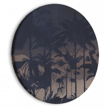 Tablou rotund - Evening in an exotic forest - Tropical greenery under the cover of night against the backdrop of mountainous terrain/Jungle at night - Img 1