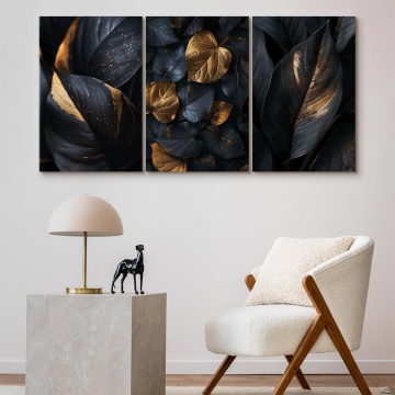 Tablou - Triptych in black and gold glamour leaves - Img 2