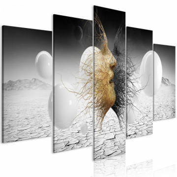 Tablou - Woven Faces (5 Parts) Wide Golden - Img 1