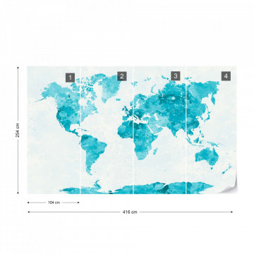 Watercolour World Map Turquoise - Img 16