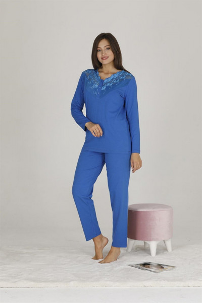 Pijama dama albastra bluza si pantaloni . - Img 3