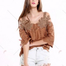 Bluza vintage brodata din bumbac - Img 2