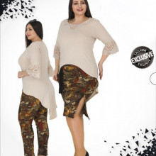 Set 3 piese - pantaloni inflorati, bluza bej si fusta inflorata CD12