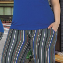 Compleu dama - bluza si pantalon - masura mare bluza albastra si pantaloni cu dungi multicolore pt masura 46-48-50 - Img 4
