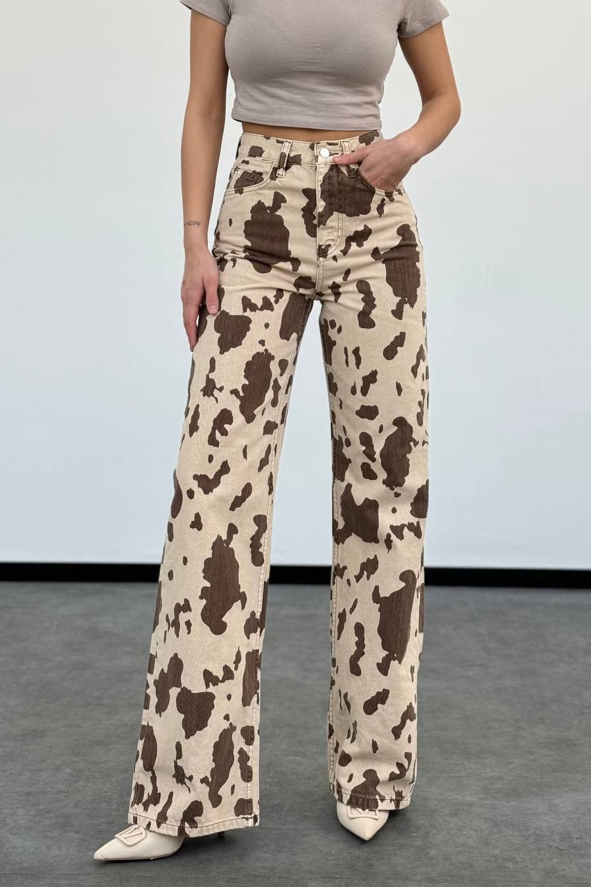 Дамски дънки с клош крачоли Животински печат (Animal Print) Samira