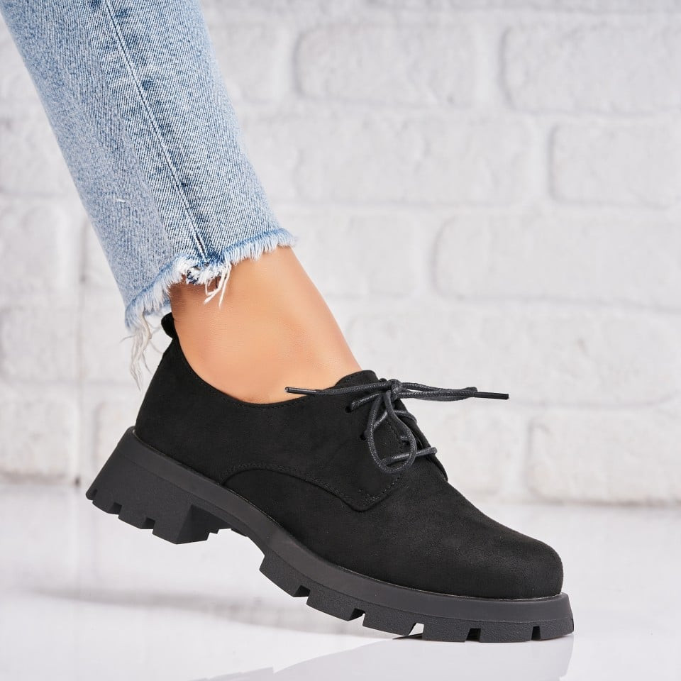 Дамски Ежедневни Обувки Обърната Екологична Кожа Черно Lazera A4705