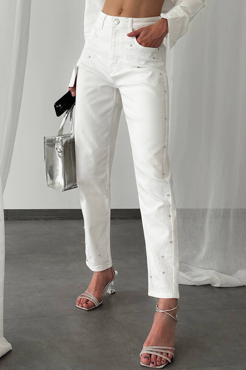 Дънки за Mom Fit Бял Dania