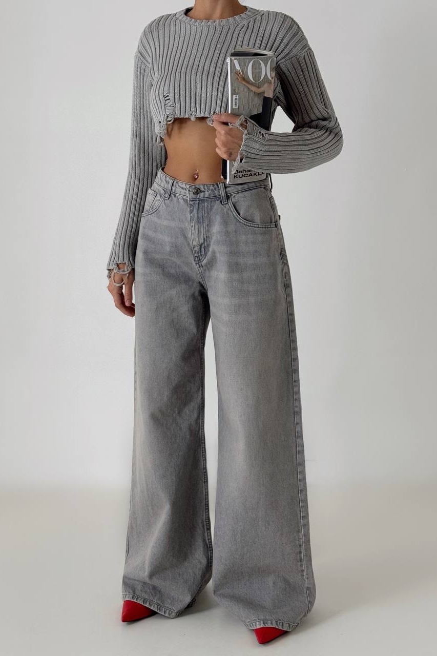 Дамски дънки Oversize Сив Avery