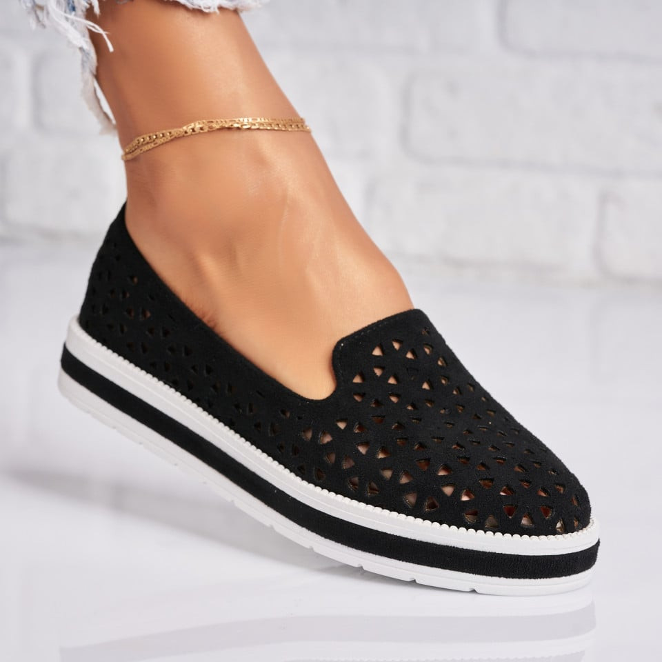 Дамски Ежедневни Обувки Обърната Екологична Кожа Черно Marisol A282