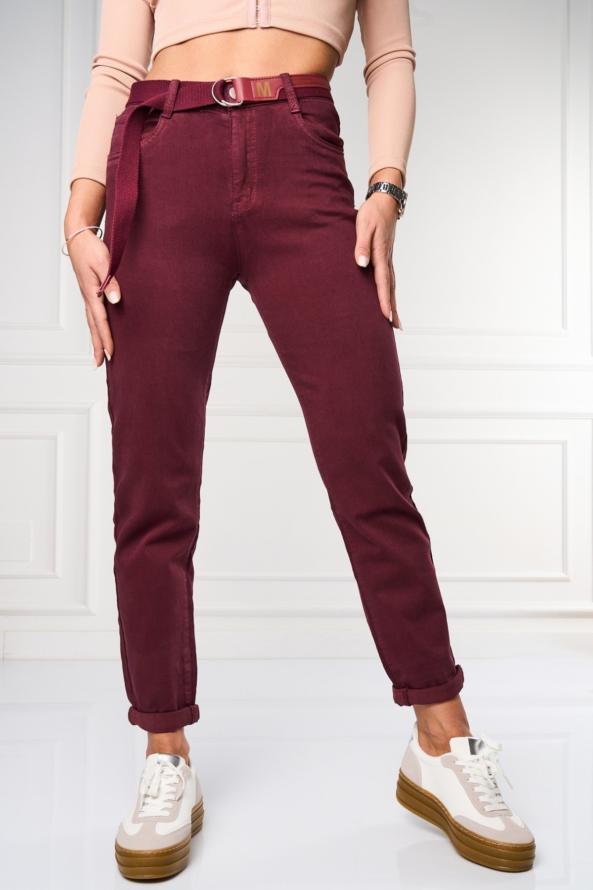 Дънки за Mom Fit Бордо Emine
