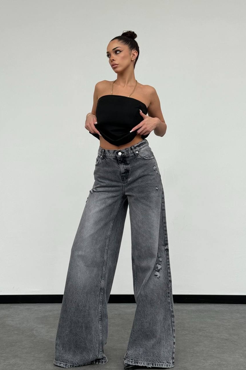 Дамски дънки Oversize Сив Skyler