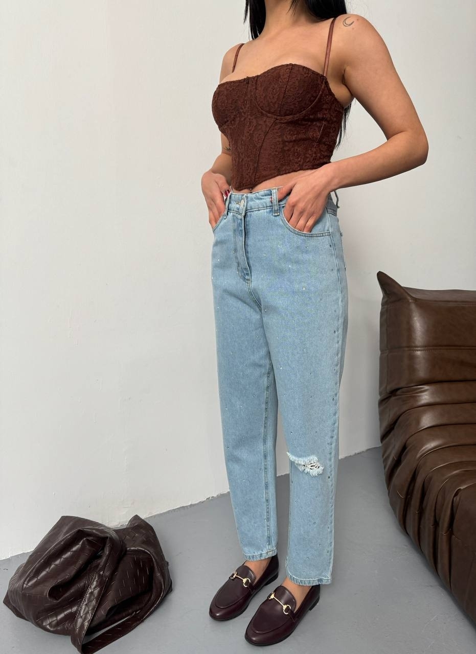 Дънки за Mom Fit Син Josephine