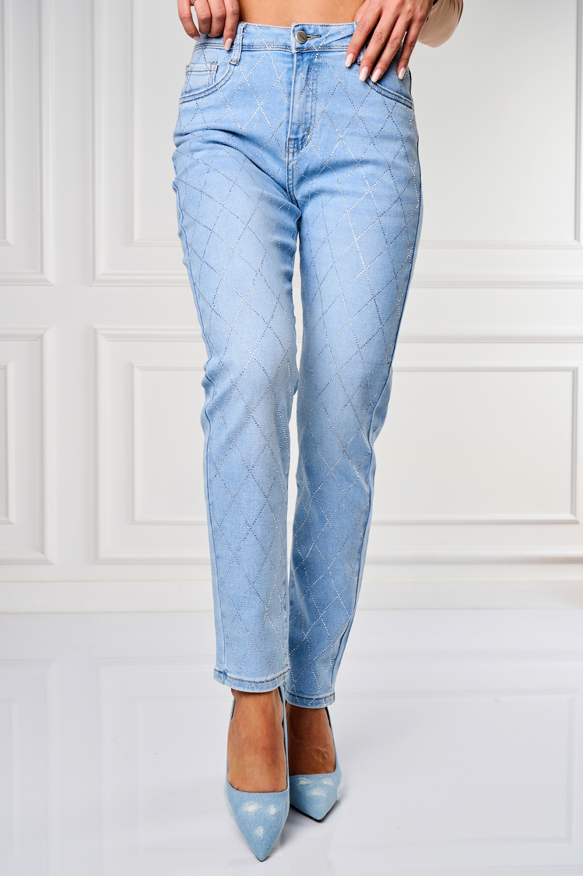 Дънки за Mom Fit Син Mitzy