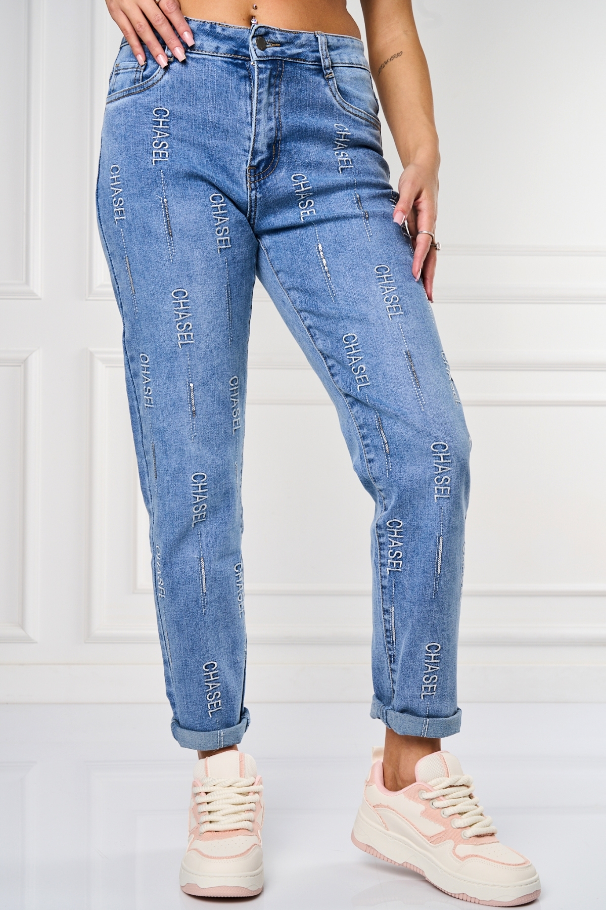 Дънки за Mom Fit Син Yvana